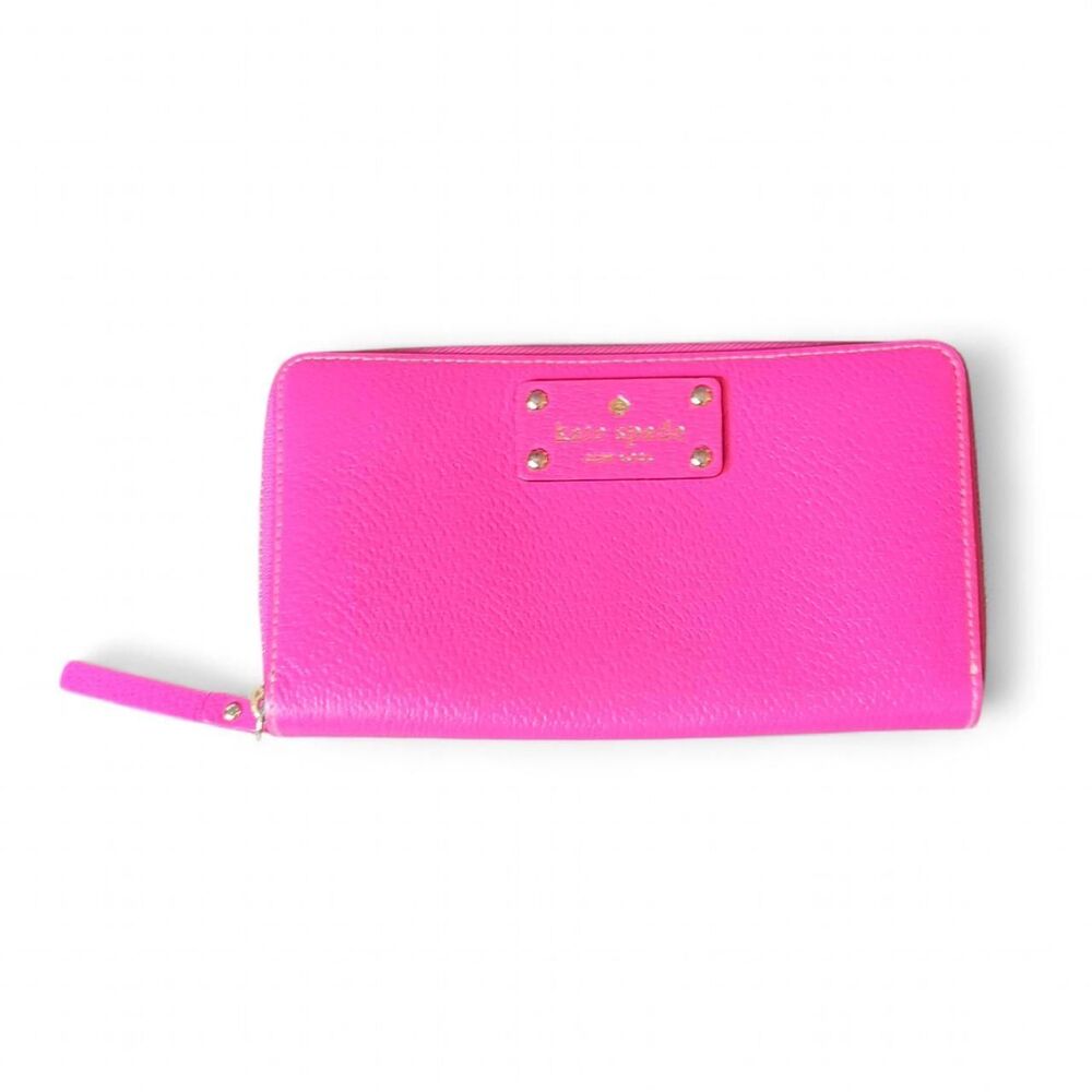 Kate Spade New York Hot Pink Pebbled Leather Zip Around Wallet 7.5x4 Clutch